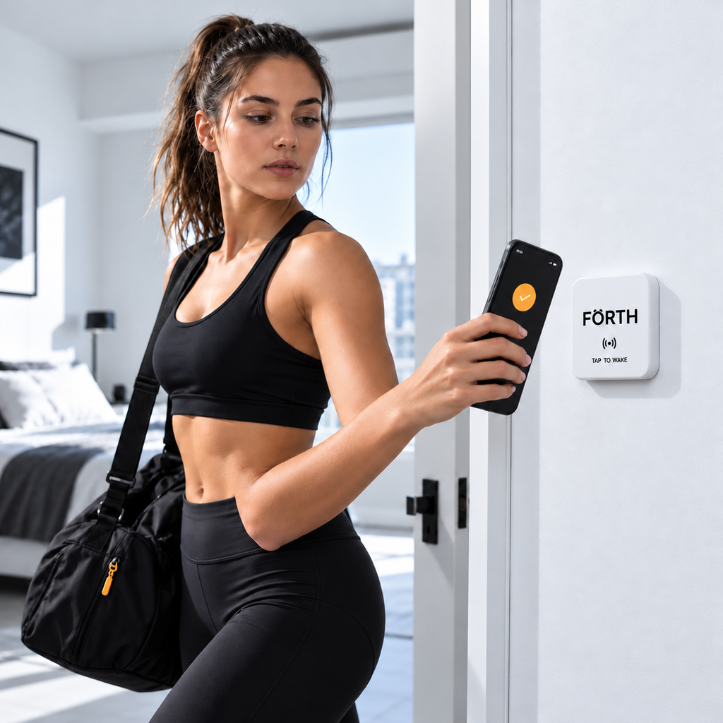 Athlete using FORTH with warm amber accents