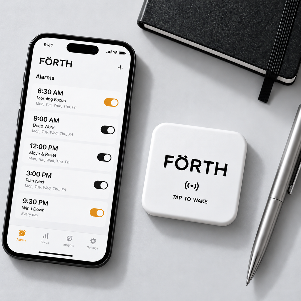 FORTH alarm schedule with warm amber controls